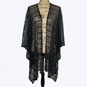 Sheer Black Lace Kimono Drape Cardigan Boho Goth Witchy Festival Layering OS